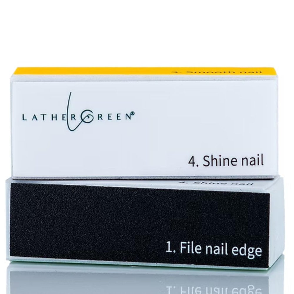 LATHER GREEN - 4-Step Nail Buffer Block  Professional Nail Care Tool for Smoothing, Shining & Polishing Natural Nails