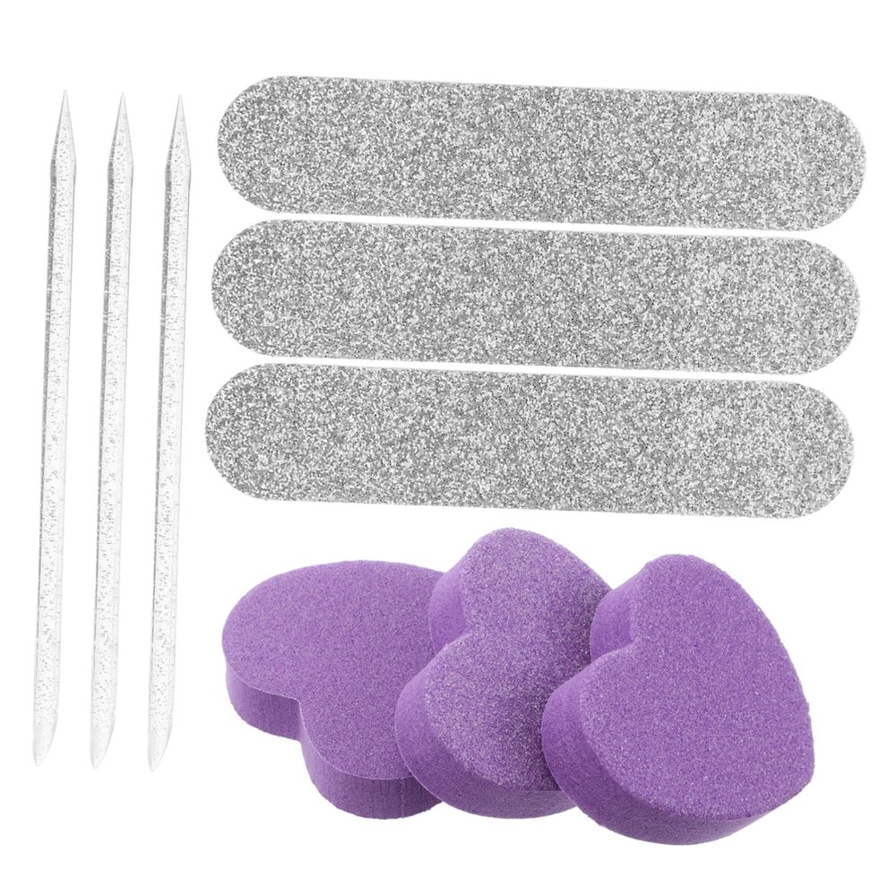Ipetboom 10sets Nail Care Tool Set with Heart-shaped Sponge Buffers and Nail Shaping Files for Men and Women Multi-functional Manicure Kit for Home and Salon Use