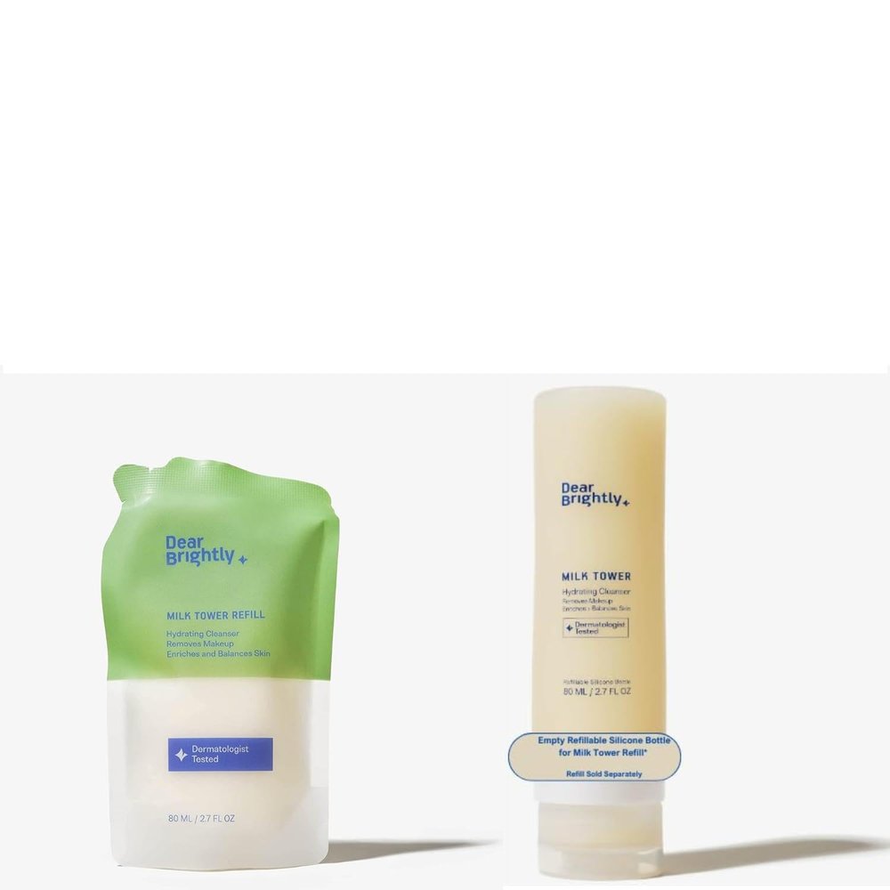 Dear Brightly Facial Cleanser Set - Hydrating Milk Cleanser with Refillable Silicone Bottle, 2.7 fl. oz.
