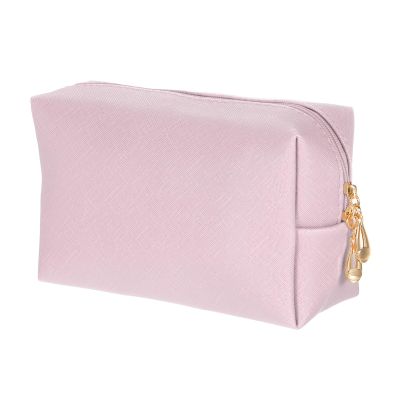 uxcell PU Leather Square Makeup Bag, Waterproof Cosmetic Organizer Bag Zipper Pouch Travel Toiletry Bag for Women for Makeup Brush Holder (Gold Pink, Small)