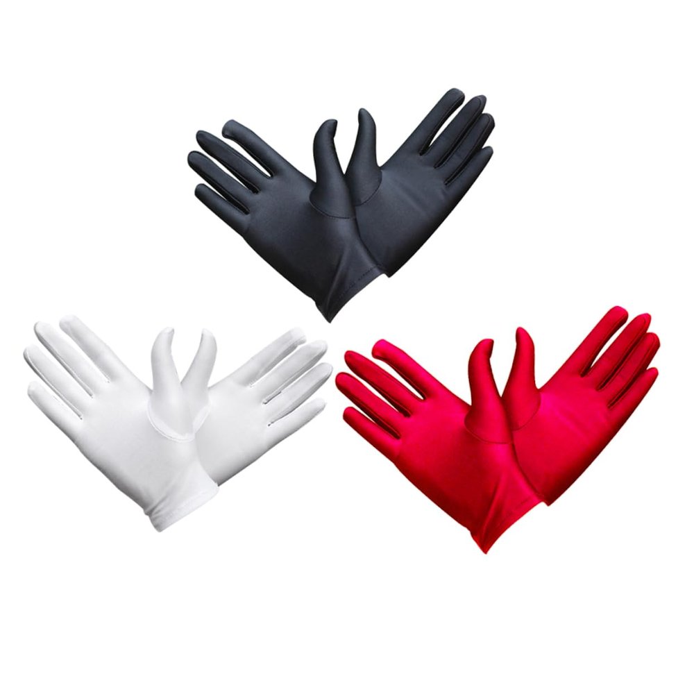 ARTIBETTER 3pairs Elastic Spandex Gloves Black Fingerless Long Gloves for Jewelry Inspection and Etiquette