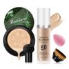 2PCS Mushroom Head Air Cushion CC Cream, Moisturizing Lasting Oil Control BB Cream for All Skin Types, Full Coverage Concealer Liquid Foundation Face Makeup Set with Foundation Brush & Makeup Sponge D view 1