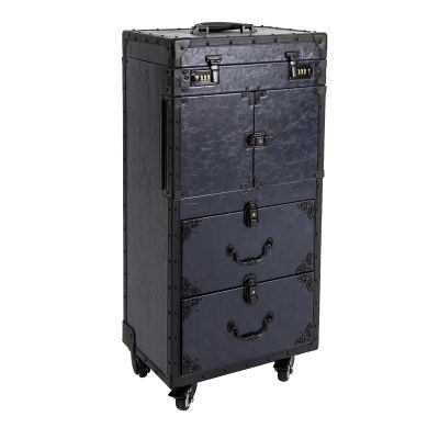 Floor Standing Rolling Makeup Train Case Esthetician Supplies Salon Barber Case Cosmetic Trolley with 4 Keys and 4 Metal Universal Swivel Wheels Traveling Cart Trunk Makeup Storage Organizer (blue)
