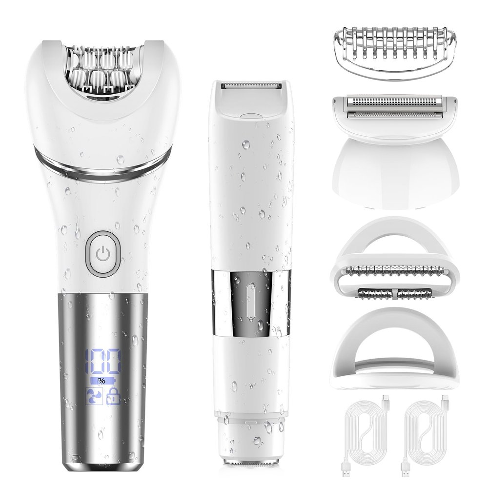 Electric Bikini Epilator for Women, 4 in 1 Hair Removal for Face, Chin, Arm, Leg, Armpit, Bikini Trimmer, IPX7 Waterproof, USB Rechargeable, Wet & Dry Lady Shaver,LED Lighting,2 Speeds,Travel Gift