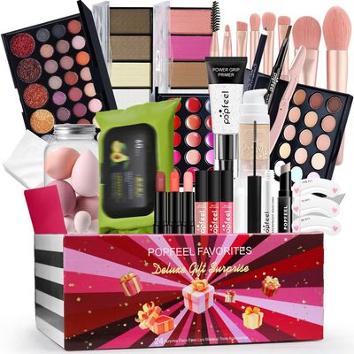 Beginner Makeup Kits Makeup Present Set Multipurpose Womens All In One Makeup Sets Lip Gloss Face Eye Makeup Eyeshadow Palette Blushes Lipstick Brushes Easy To Carry For Women Makeup Kit