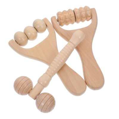FOYTOKI 3pcs Face Roller Massage Tool Set Wooden Facial Face Roller for Beauty Tools