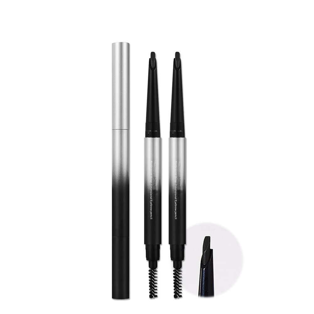 2 Pcs Black Eye Brow Pencils for Women,Natural Eyebrow Pencil with Dual-Sided Brow Brush,Waterproof Scalable Eyebrow Pencil Fine Tip, Defines,Fills Brow Makeup (Gery Black)