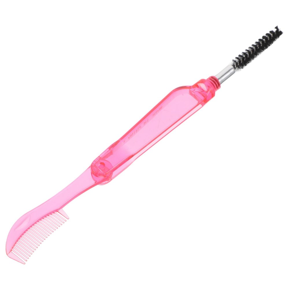 BIUDECO Folding Dual-Sided Eyelash Comb and Brow Brush Portable Grooming Tool for Eyelashes and Brows Convenient Makeup Accessory Transparent Red Hanging Pouch