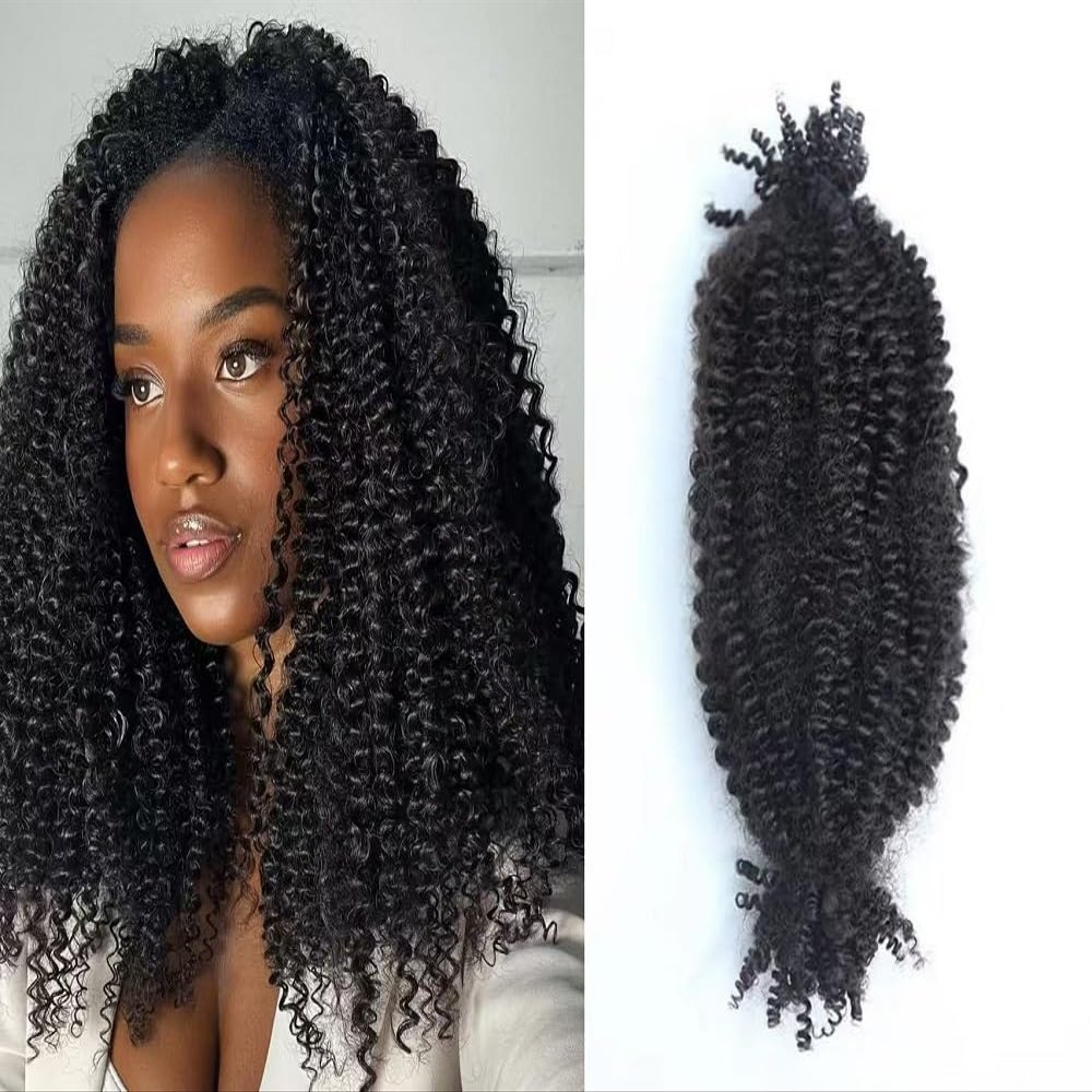 Spring Twist Hair Extensions Double Drawn Afro Kinky Curly Braiding Hair 100% Human Hair For Mini Twist Pre-separated Springy Afro Twist Hair Marley Twist Braiding Hair 20inch 3 Bundles