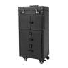 SEANESZTI Professional Rolling Makeup Train Case, 3 in 1 Aluminum Makeup Travel Organizer, Makeup Travel Case with Wheels (Two with Brakes), Barber Case Traveling Cart Trunk, Black view 1