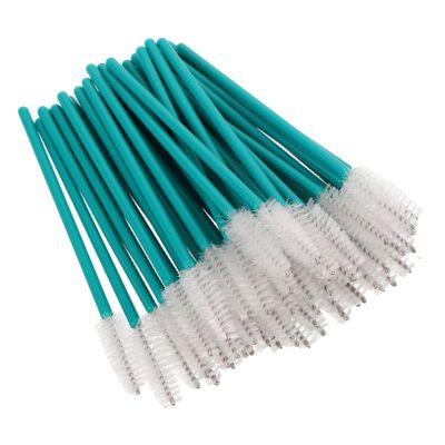 Baluue 50pcs Disposable Eyelash Wands Portable Nylon Brushes for Eyelash Extensions Makeup Soft Eyebrow Comb Tools for -ups Deep Green Handle for Travel Daily Use