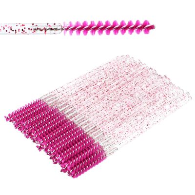 Mini Disposable Skinny Mascara Wands 50pcs Micro Eyelash Brush Small Pink Makeup Brush Applicators Eyebrow Spoolies (Skinny-C-Rose-50)