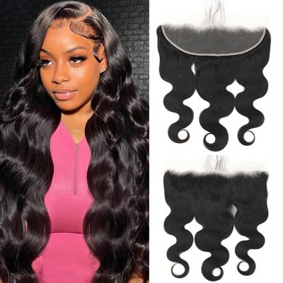 13x4 Lace Frontal Body Wave Human Hair HD Transparent Lace Frontal Closure With Baby Hair Skinlike 14inch 100% Virgin Brazilian 13x4 Body Wave Human Hair Frontal Closure Natural Black glueless