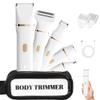 Bikini Trimmer for Women, 5-in-1 Waterproof Electric Razors for Women, Rechargeable Pubic Hair Trimmer, Electric Shaver with Travel Pouch, Body Shaver for Private Area Underarm Leg Face Nose, White view 1