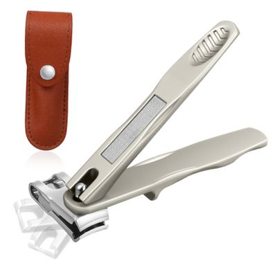 BIUDECO 360degree Rotary Nail Clipper Long Handle Toenail Trimmer File Nail Cutter for Women Men Leather Case Gadgets for Men