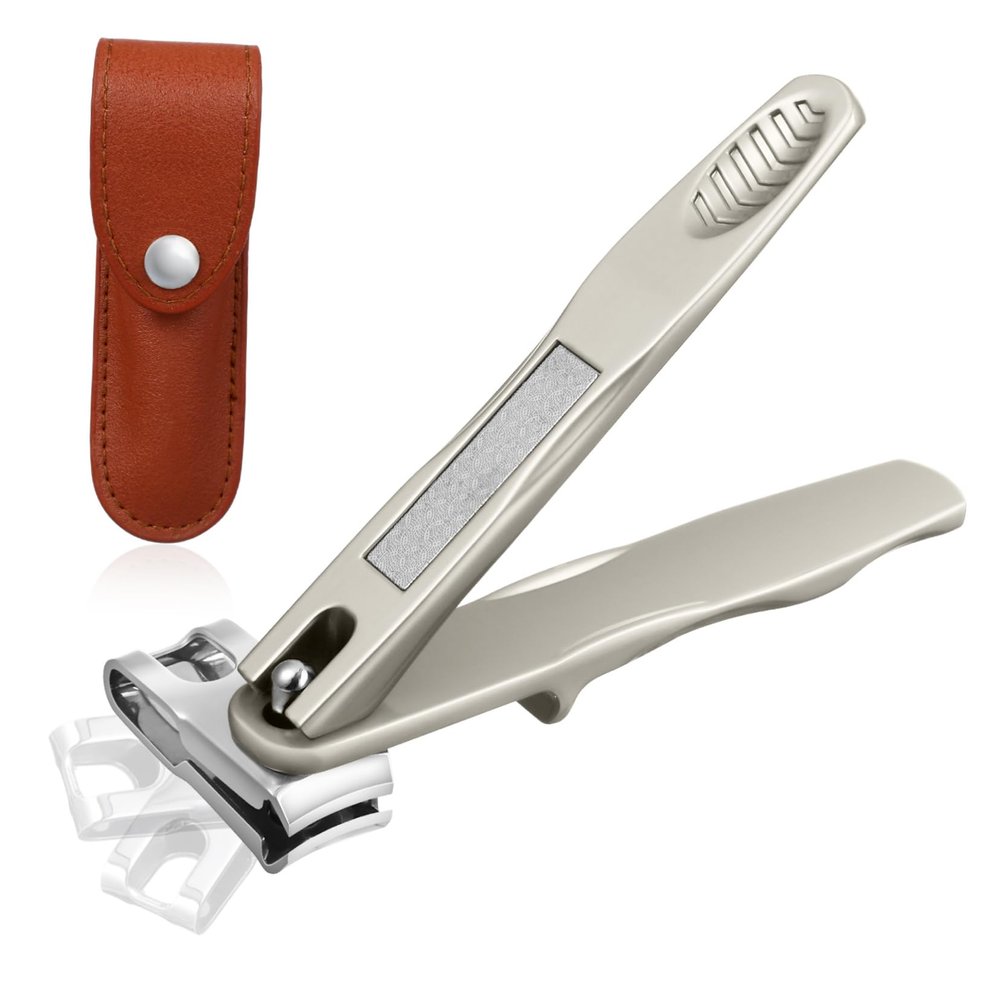 BIUDECO 360degree Rotary Nail Clipper Long Handle Toenail Trimmer File Nail Cutter for Women Men Leather Case Gadgets for Men