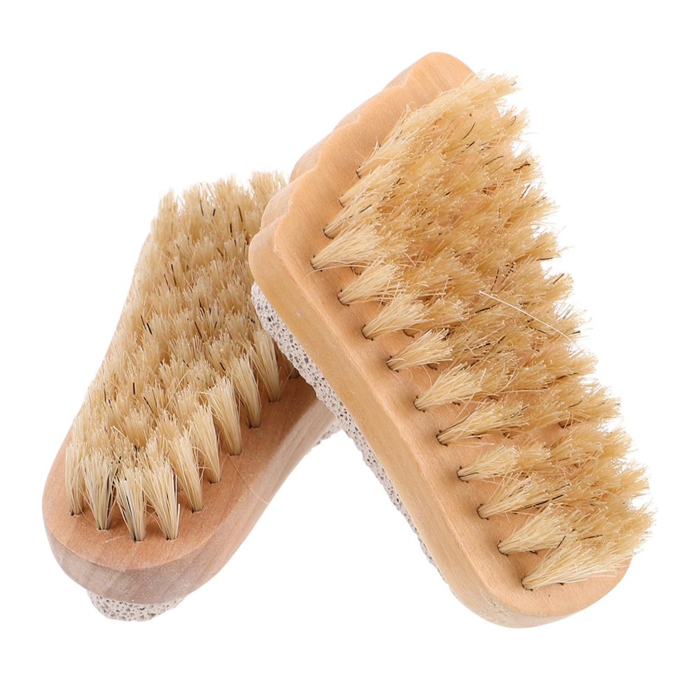 Beatifufu 2pcs Pumice Stone Foot Brush Handle for Dead Skin Exfoliation and Nail Cleaning Natural Boar Bristle for Refreshing Foot Care