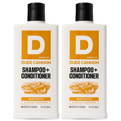 Duke Cannon Supply Co. 2-in-1 Hair Wash - Masculine Scent - Gentle Cleansing Hair Wash For Men - Stimulating Hair Shampoo & Conditioner - Strengthens Hair - Sawtooth - 2 Pack (14 oz)