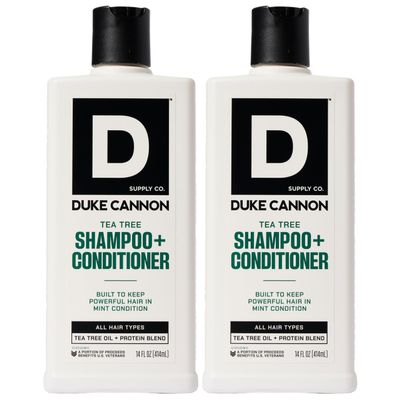 Duke Cannon Supply Co. 2-in-1 Hair Wash - Masculine Scent - Gentle Cleansing Hair Wash For Men - Stimulating Hair Shampoo & Conditioner - Strengthens Hair - Tea Tree - 2 Pack (14 oz)