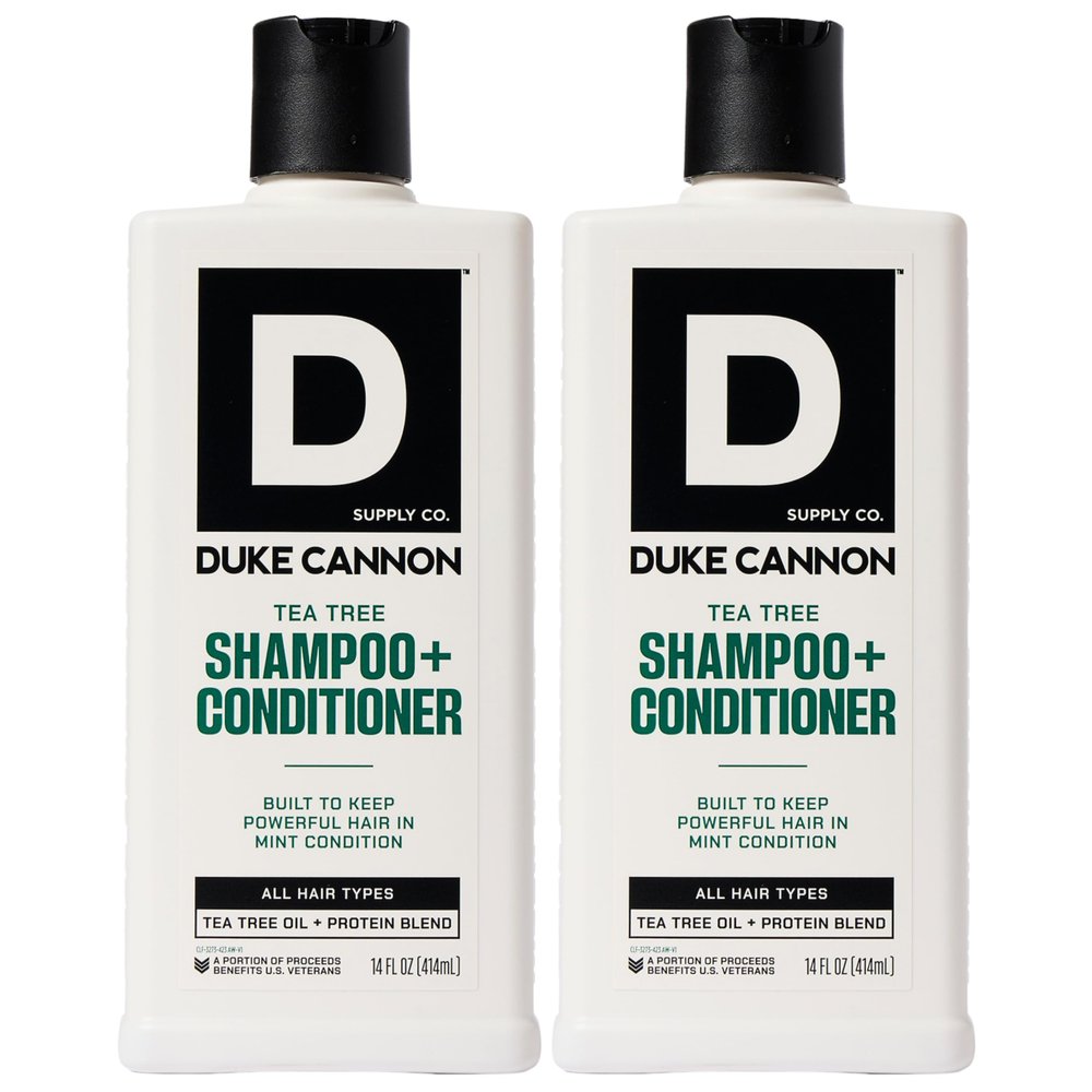 Duke Cannon Supply Co. 2-in-1 Hair Wash - Masculine Scent - Gentle Cleansing Hair Wash For Men - Stimulating Hair Shampoo & Conditioner - Strengthens Hair - Tea Tree - 2 Pack (14 oz)