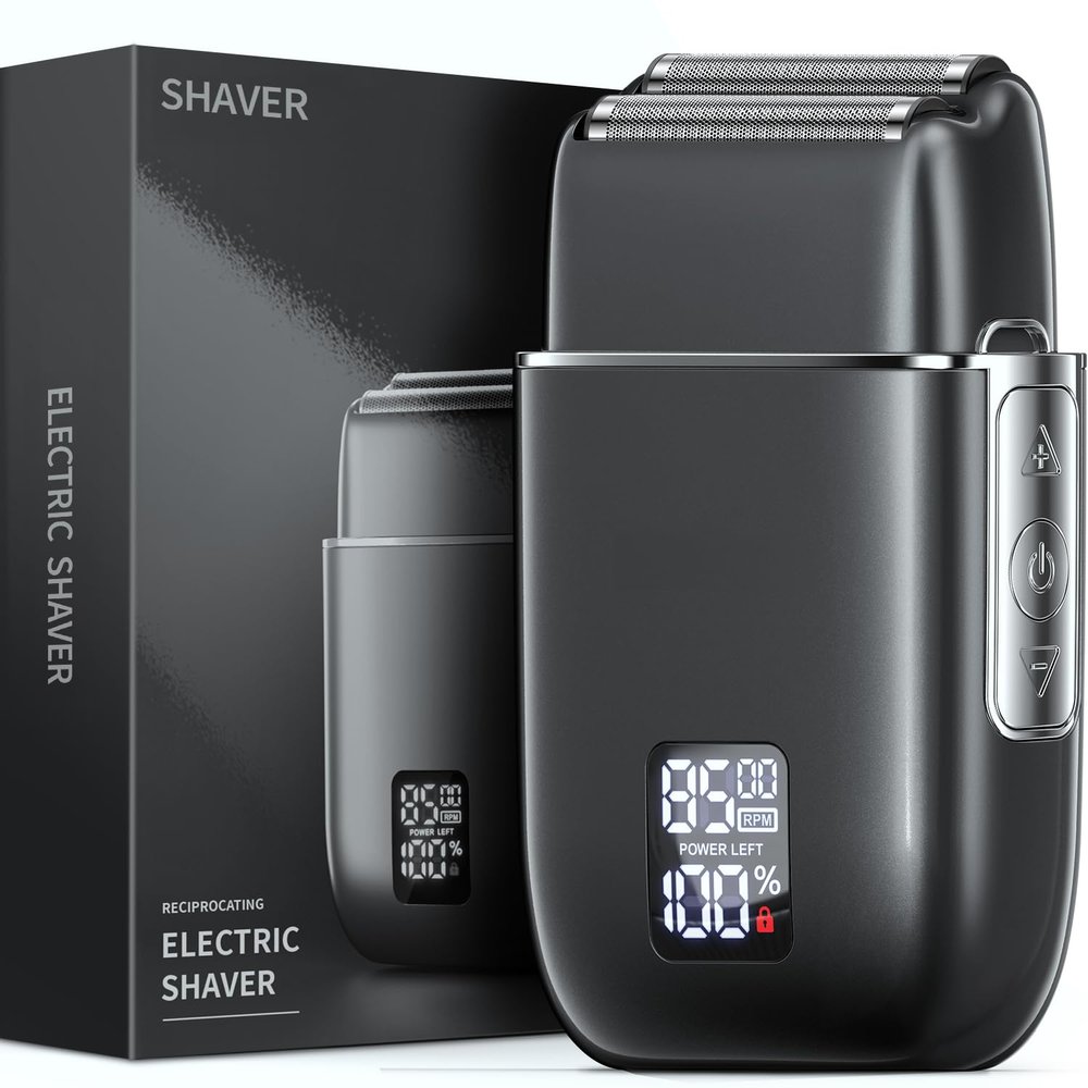 Electric Razor, Emochies Electric Shaver for Men,Upgraded Foil Shaver with 3 Speeds, Double Floating Blade IPX7 Waterproof Wet/Dry LED Display USB Type C Rechargeable Vibrant Gray