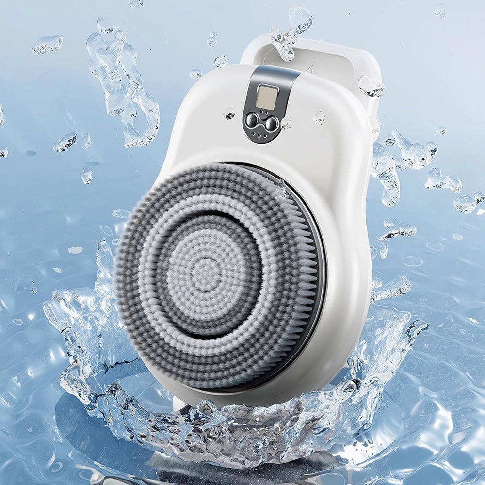 7" Large Brush Head Smart Shower Back Scrubber Wall Mounted Exfoliating Bath Wash Pad, 360 Automatic Rota-Tion, High/Low Gear, Body Scrubber for Deep Cleansing & Back Massage