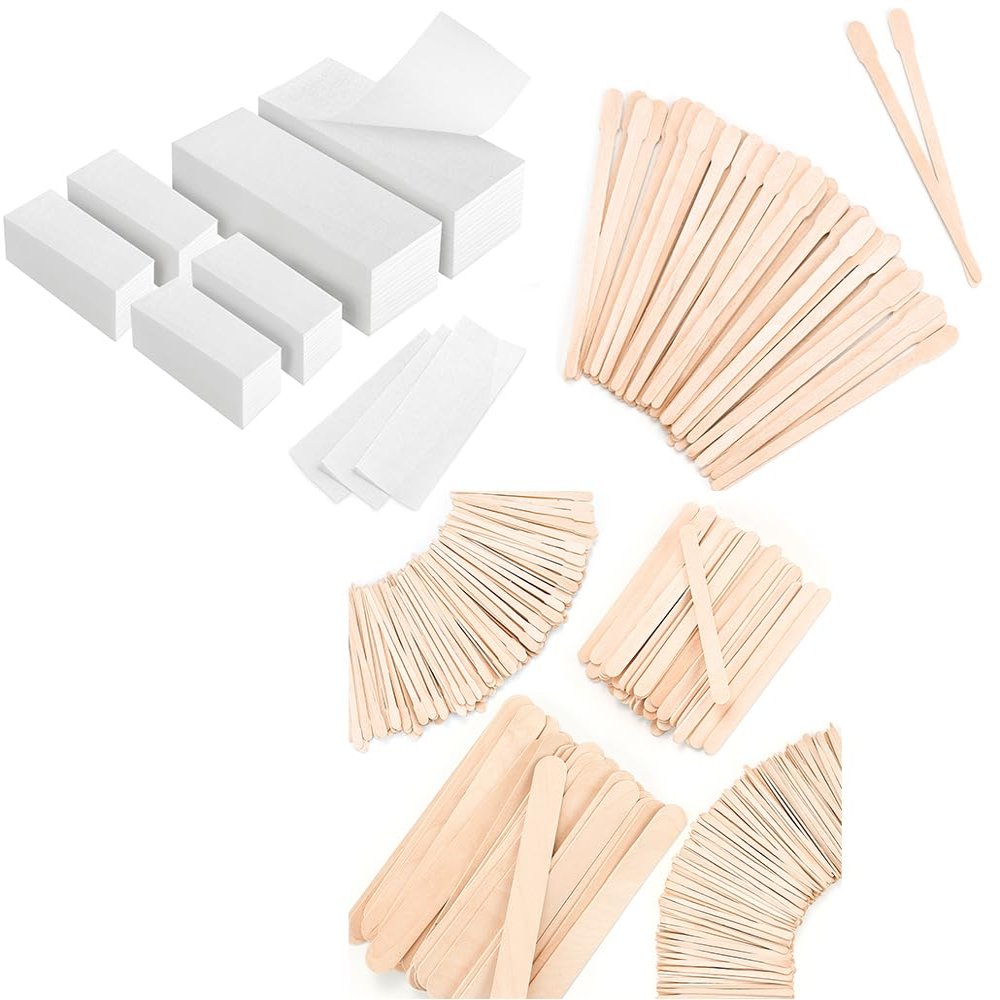 EWVVSS 4 Style 1700 Pcs Waxing Sticks & 600-Count Non Woven Wax Strips for Hair Removal