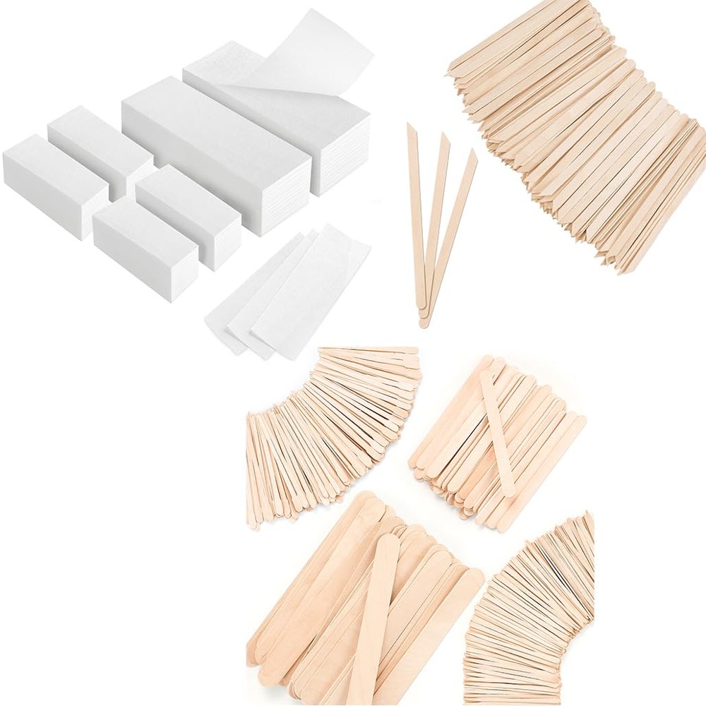 EWVVSS 4 Style 1500 Pcs Waxing Sticks & 600-Count Non Woven Wax Strips