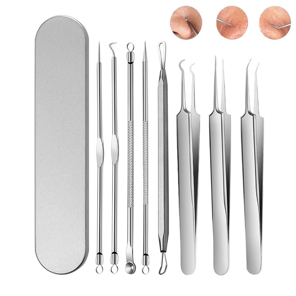 Acssart Blackhead Tools, Acssart Stainless Steel Blackhead Remover Tool Kit, Acssart Blackhead Removal Tools, Loyaltyness Tweezers, Professional Facial Blackhead Remover Tweezers (A)