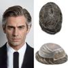 Mens Toupee European Human Hair Replacement System Lace Front Hairpiece Fine Monofilament Toupee for Men Natural Looking Protesis Capilar Para Hombre #230#2 Darkest Brown+30% Grey-120% density8*10 view 1