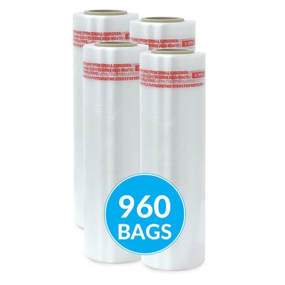 960 Pcs Paraffin Wax Liners, 12in x 17in x 13mic, 4 Rolls per Case  Disposable Plastic Bags for Hand and Foot Wax Treatments, Ideal for Spa, Salon, and Home Use  Printed with Caution Label