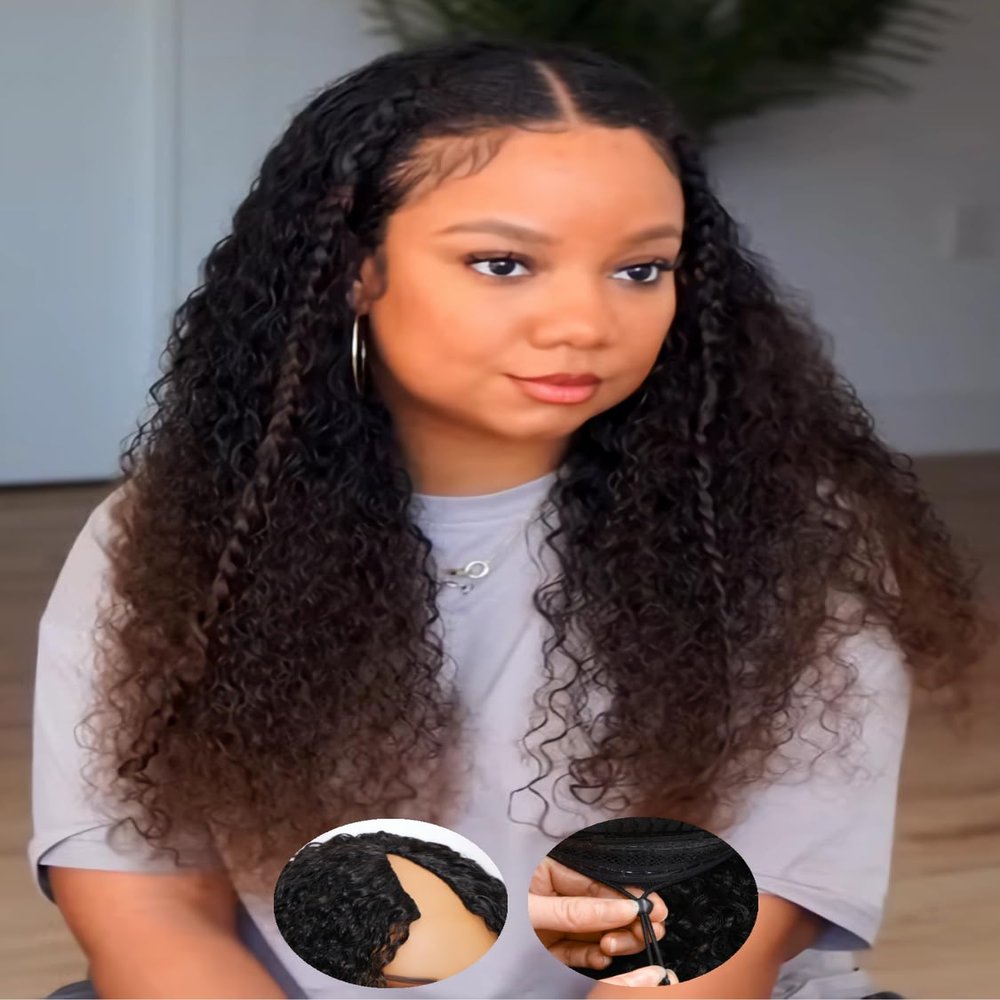 Julia Hair EasiContour V Part Curly Wigs Human Hair 12A Ombre Black to Chestnut Brown Glueless Wigs Clip in Vpart Wig No Leave Out Upgrade U Part Wig Beginner Friendly Ready to Go 14 Inch