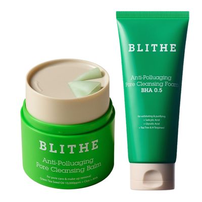 BLITHE Pore Care Duo  Cleansing Balm & AHA BHA Cleanser | Deep Pore Cleansing, Makeup Remover, Gentle Exfoliation & Hydration | Korean Skincare for Clear, Smooth Skin