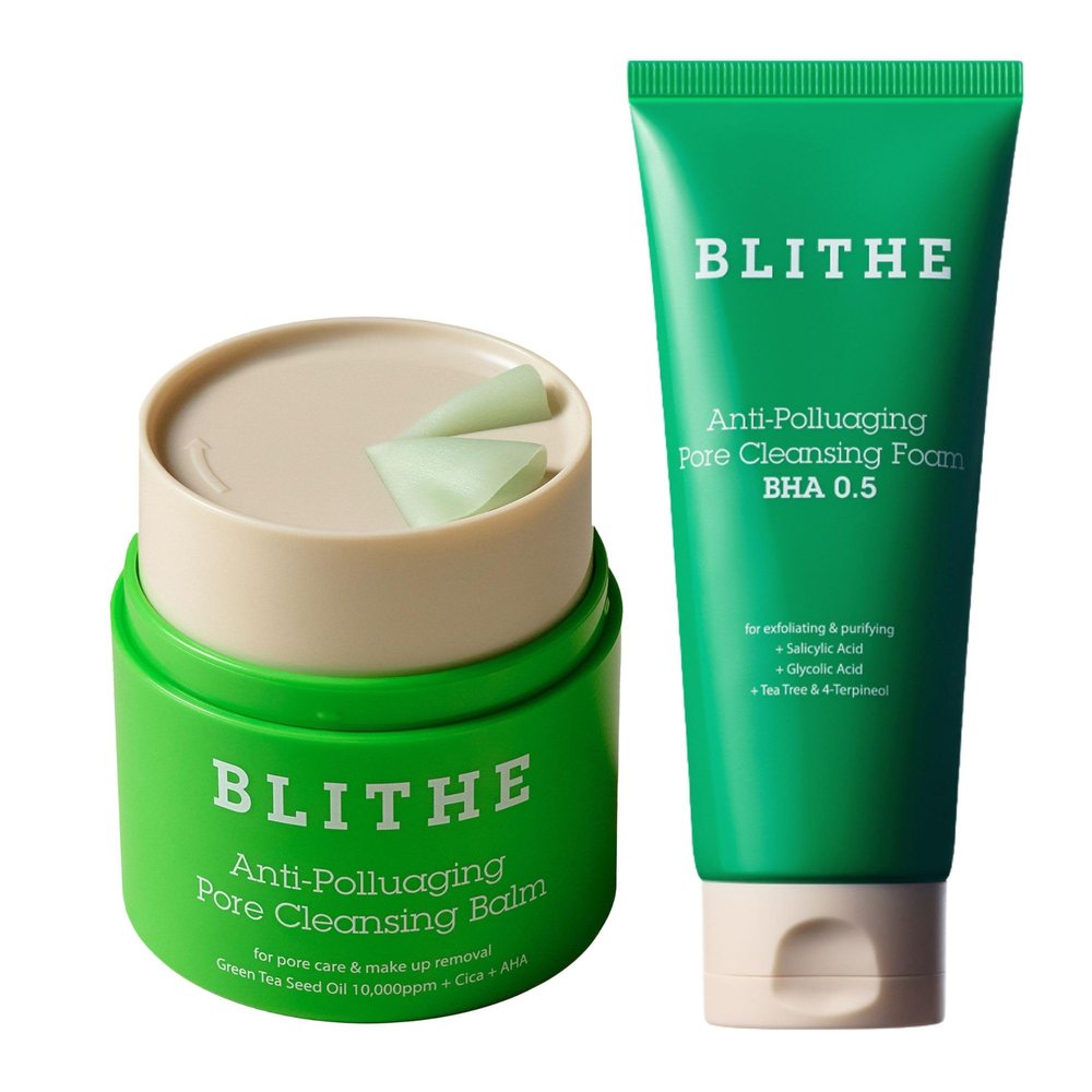 BLITHE Pore Care Duo Cleansing Balm & AHA BHA Cleanser | Deep Pore Cleansing, Makeup Remover, Gentle Exfoliation & Hydration | Korean Skincare for Clear, Smooth Skin