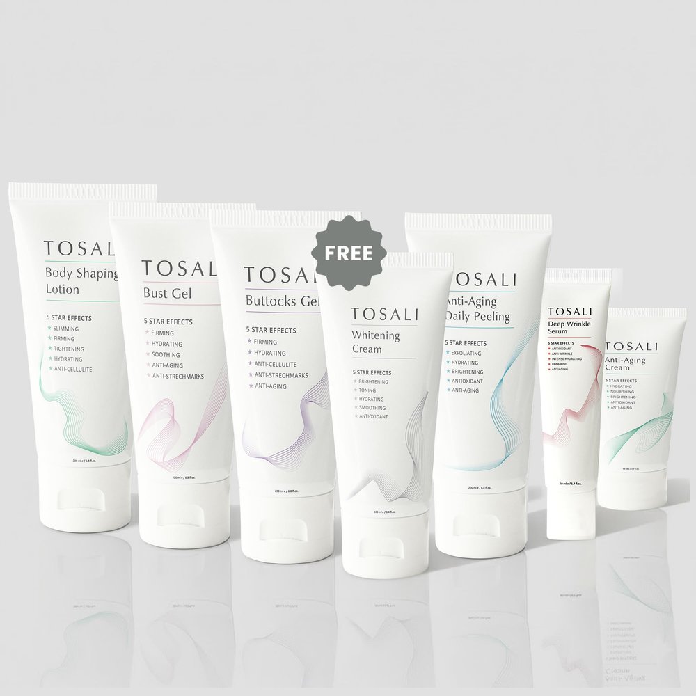 Tosali Firming & Skincare Set with Free Nourishing Cream  Buttocks Gel, Breast Firming Cream, Body Lotion, Peeling Mask, Wrinkle Serum & Face Cream  Hydrating, Anti-Aging & Skin Tightening