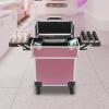 4 Layers Professional Travel Makeup Case Rolling Makeup Storage Organizer Portable Cosmetic Trolley Large Capacity Salon Barber Case with Swivel Wheels Trunk Makeup Storage Organizer Cart (pink) view 2
