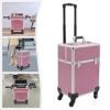 4 Layers Professional Travel Makeup Case Rolling Makeup Storage Organizer Portable Cosmetic Trolley Large Capacity Salon Barber Case with Swivel Wheels Trunk Makeup Storage Organizer Cart (pink) view 4