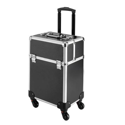4 Layers Professional Travel Makeup Case Rolling Makeup Storage Organizer Portable Cosmetic Trolley Large Capacity Salon Barber Case with Swivel Wheels Trunk Makeup Storage Organizer Cart (black)