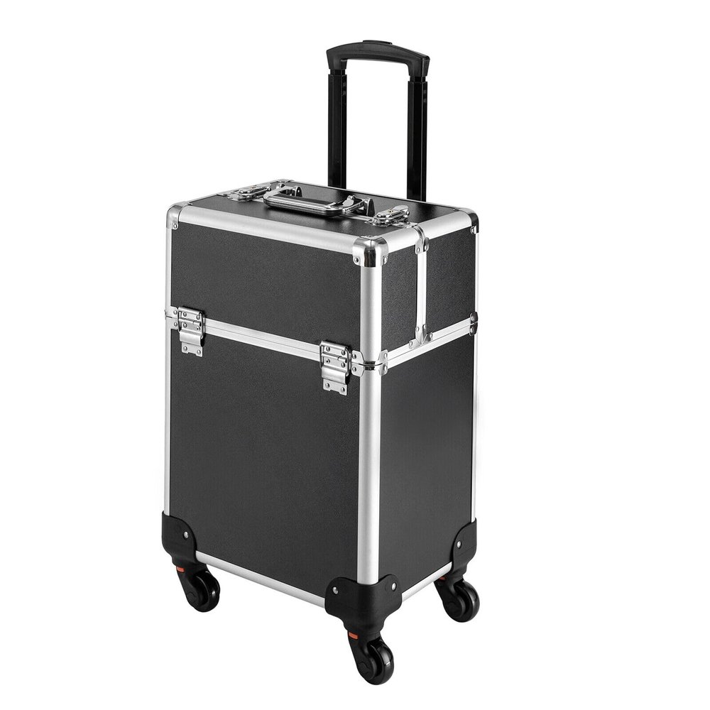 4 Layers Professional Travel Makeup Case Rolling Makeup Storage Organizer Portable Cosmetic Trolley Large Capacity Salon Barber Case with Swivel Wheels Trunk Makeup Storage Organizer Cart (black)