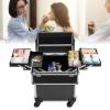 4 Layers Professional Travel Makeup Case Rolling Makeup Storage Organizer Portable Cosmetic Trolley Large Capacity Salon Barber Case with Swivel Wheels Trunk Makeup Storage Organizer Cart (black) view 2