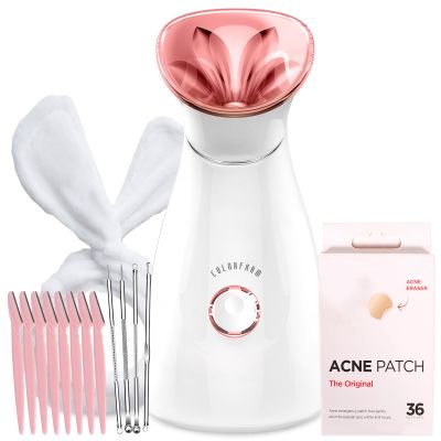 Colorfarm Facial Steamer Skin Care Kit: Face Steamer Home Spa Deep Cleaning Unclogs Pores with 4 Skin Care Tools - Relaxing Self Care Skincare Beauty Gifts for Women (On-The-Go Beauty Quick Fix Kit)
