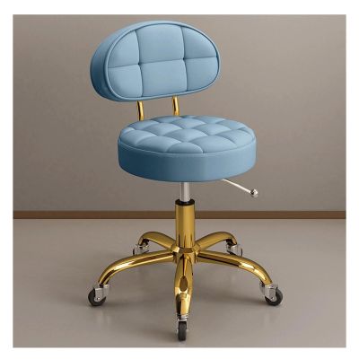 JYPIINFS Adjustable Rolling Stool with Back Support & Wheels Round Hydraulic Swivel Chair for Beauty Salon Spa Tattoo Metal Titanium Gold Counter Work Stool Ergonomic Design for Comfort(Blue)