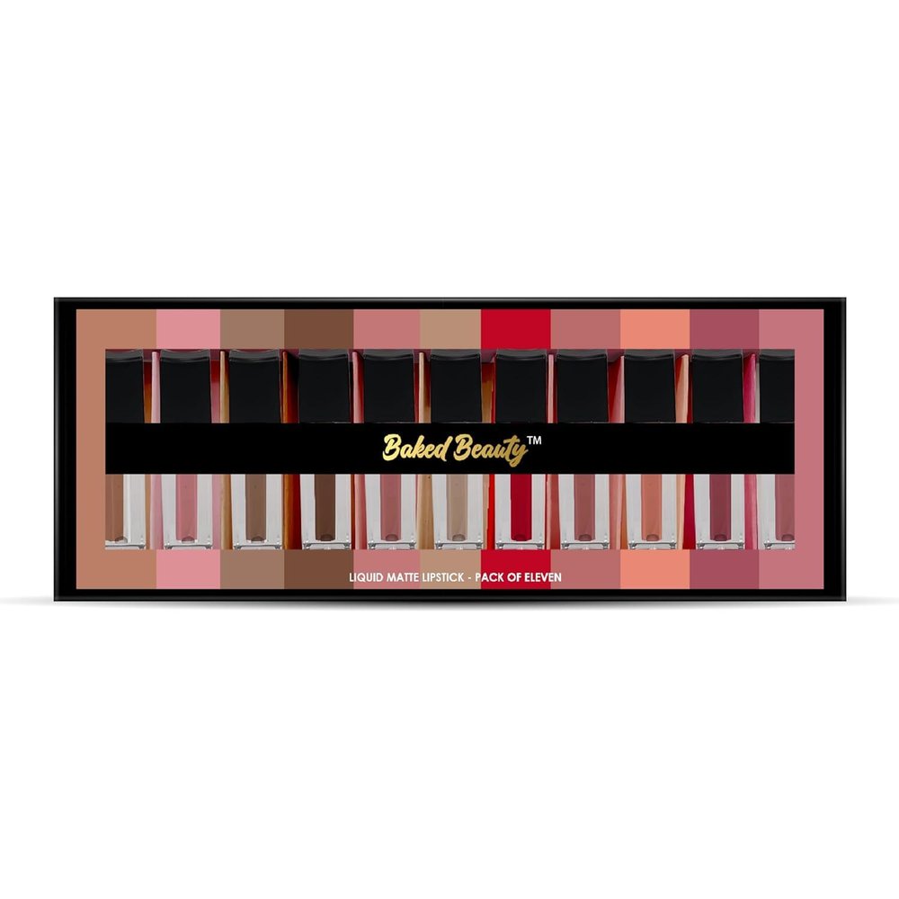 BAKED BEAUTY Matte Finish Liquid Lipstick | Pack of 11 | 1.5ml x 11 | Vitamin E | Shea Butter | Lightweight & Long-Lasting | Transfer & Waterproof