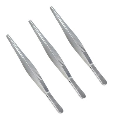 AUXBC 3Pcs 5 Inch Thumb Dressing Forceps, Stainless Steel Multipurpose Tweezer with Serrated Tip, Professional Grade Tissue Tweezers for Medical, Lab, Electronic Repairs and Craft Use