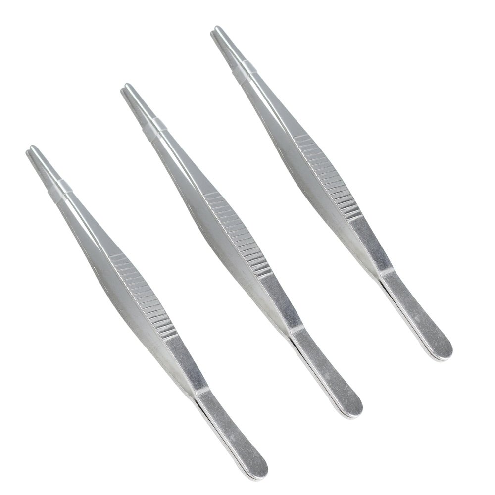 AUXBC 3Pcs 5 Inch Thumb Dressing Forceps, Stainless Steel Multipurpose Tweezer with Serrated Tip, Professional Grade Tissue Tweezers for Medical, Lab, Electronic Repairs and Craft Use