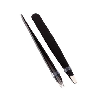 Black Eyebrow Tweezers Stainless Steel Slant Tip Hair Removal Makeup Tool Kit Eyelashes Extension Double Eyelid Application