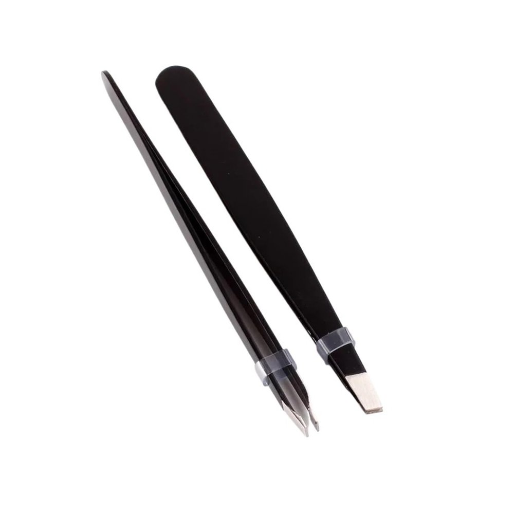 Black Eyebrow Tweezers Stainless Steel Slant Tip Hair Removal Makeup Tool Kit Eyelashes Extension Double Eyelid Application