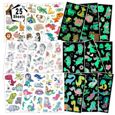 250+ Mixed Luminous Temporary Tattoos For Kids,Mixed Styles Glow In The Dark Tattoos for Boys and Girls,Mermaid Dinosaur Insect Fake Tattoo Stickers,Glow Party Supplies Arts and Crafts