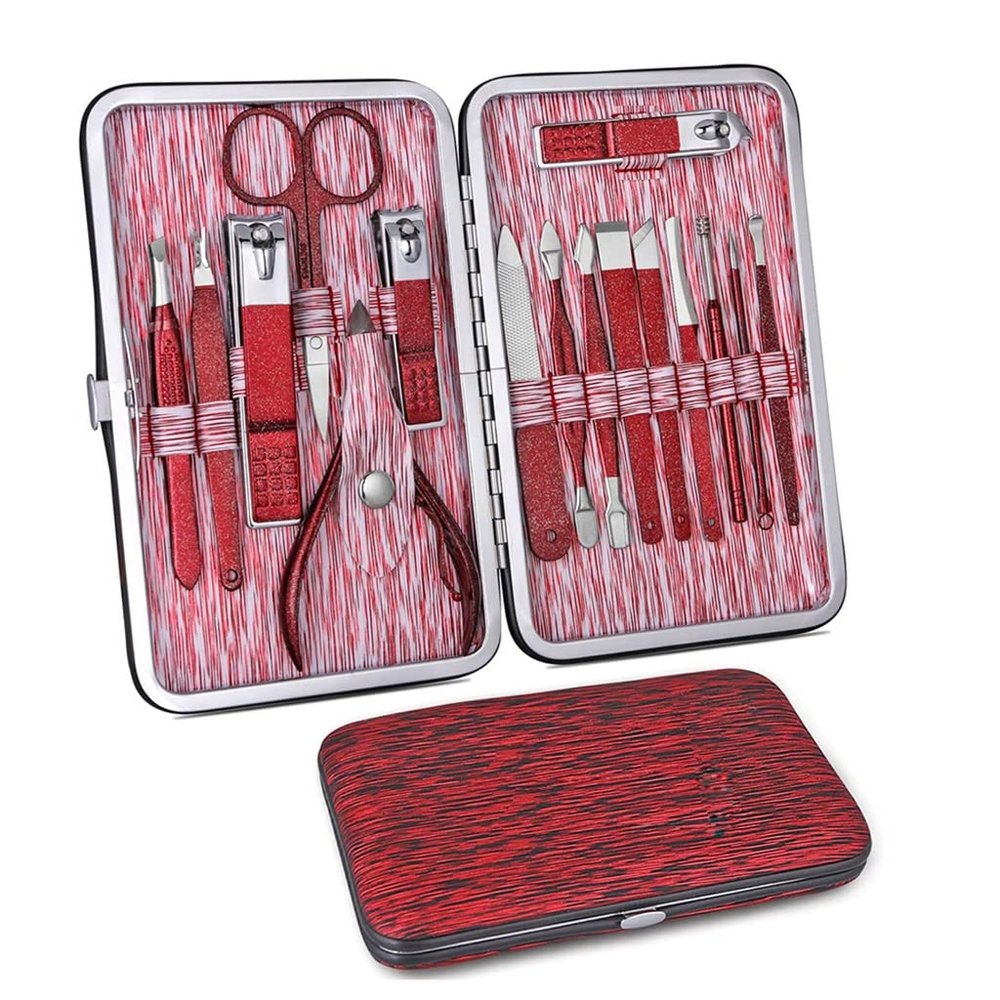 AFPSDLFJDLS 16 PCS Manicure Set Professional Pedicure Care Tools Stainless Steel Scissor Tweezer Nail Clippers Grooming Kit(White-Dinosaur Doodle4)