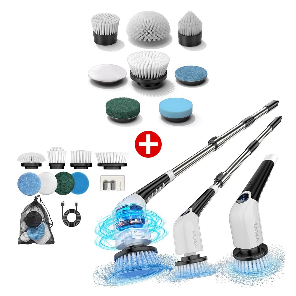 YKYI Electric Spin Scrubber with Replaceable Brush Heads Set 8